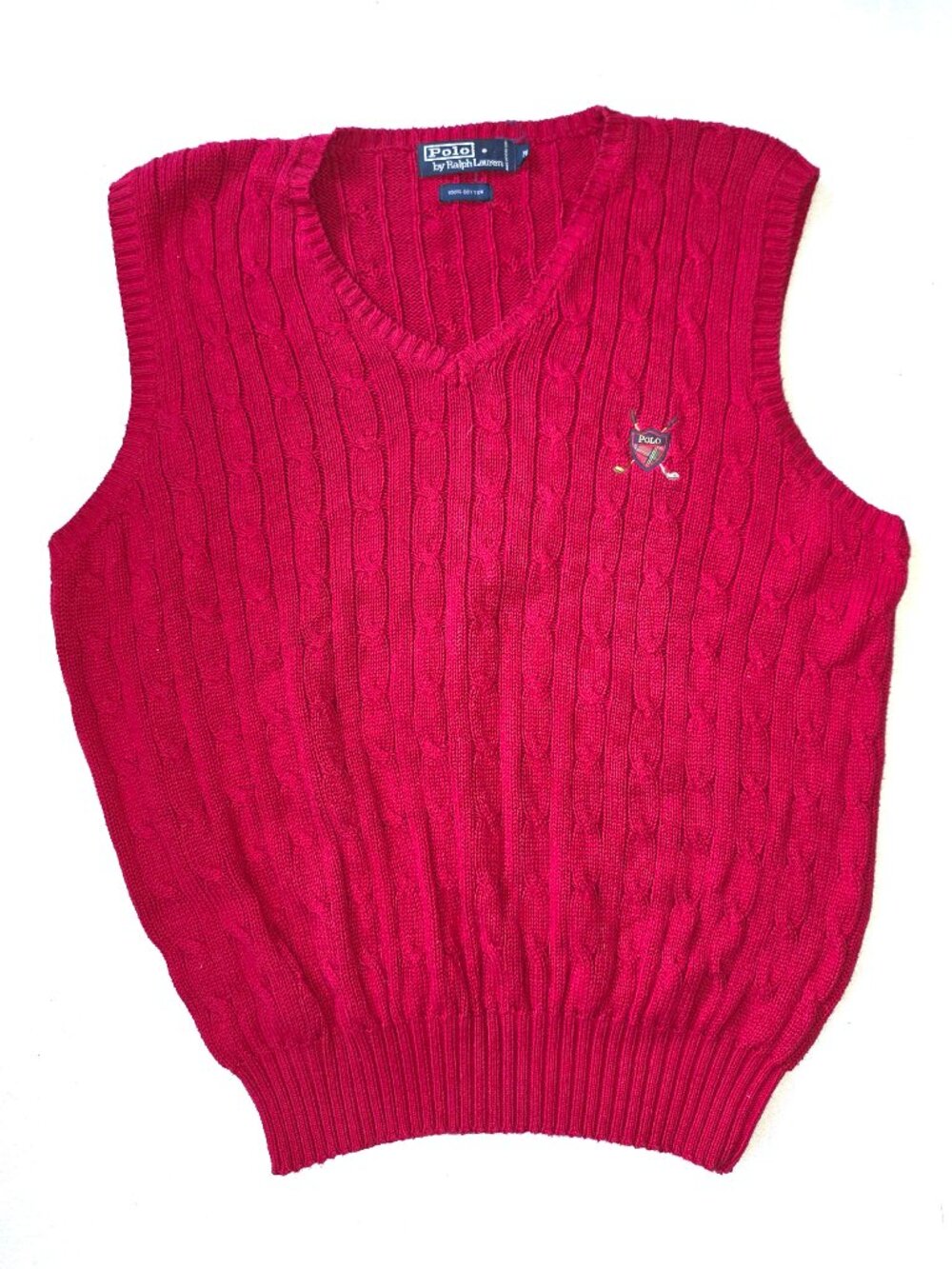 Polo Ralph Lauren Sweater Vest Mens M Cable Knit Golf Crest V Neck